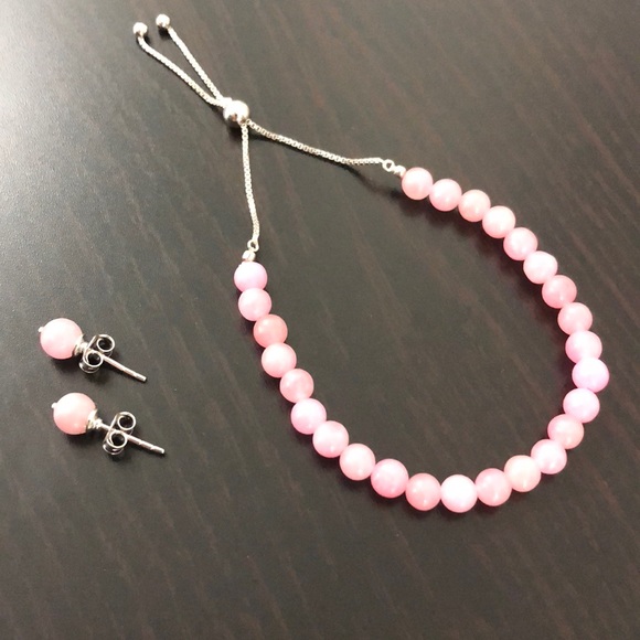 Burmese Pink Jade Bracelet & Earrings Set - Picture 2 of 7